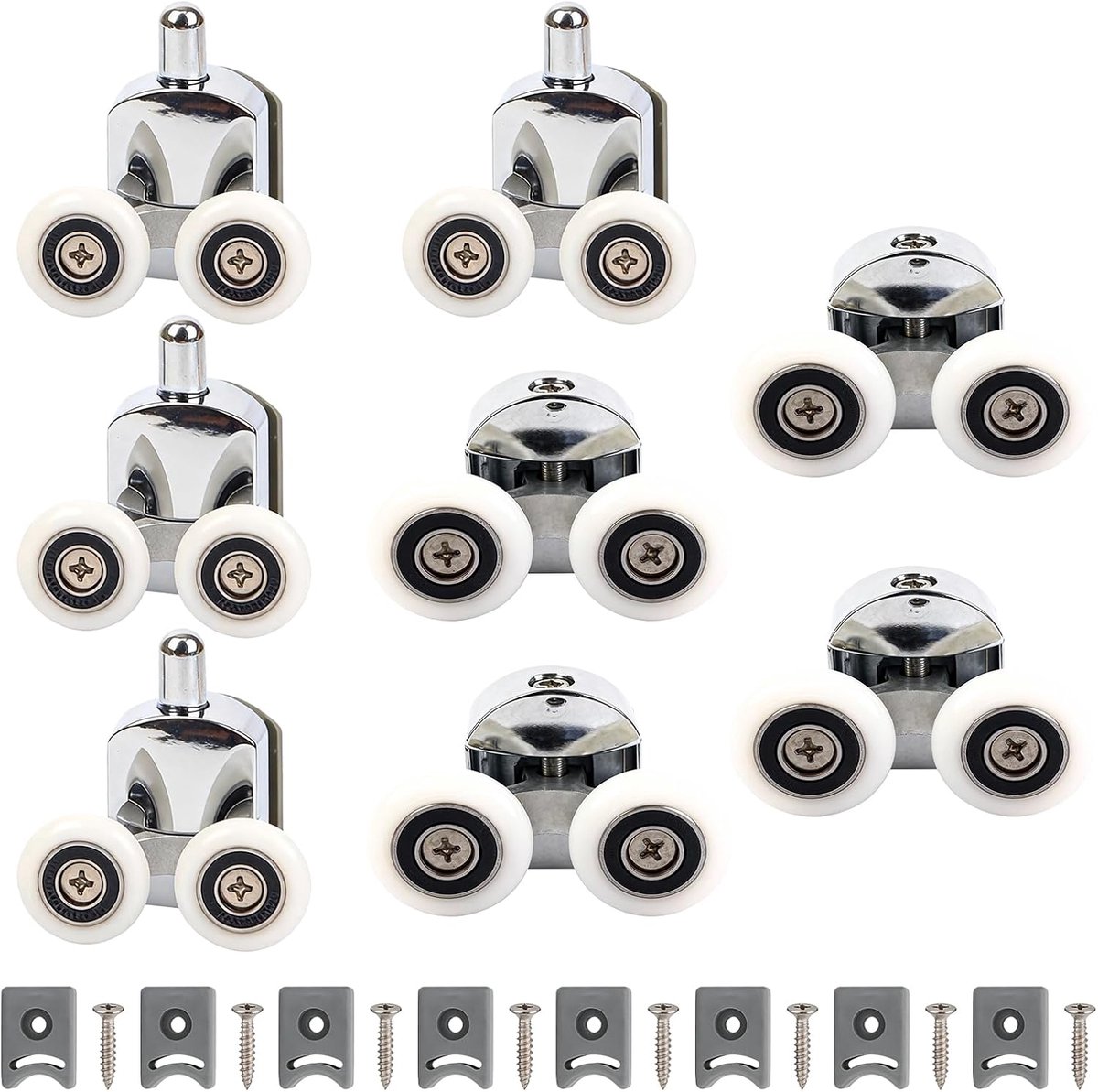 Douchedeurrollen 23mm - Galvaniseerd aluminium - Dubbele veerwielen - Geschikt voor glazen doucheduren - ShopVlot