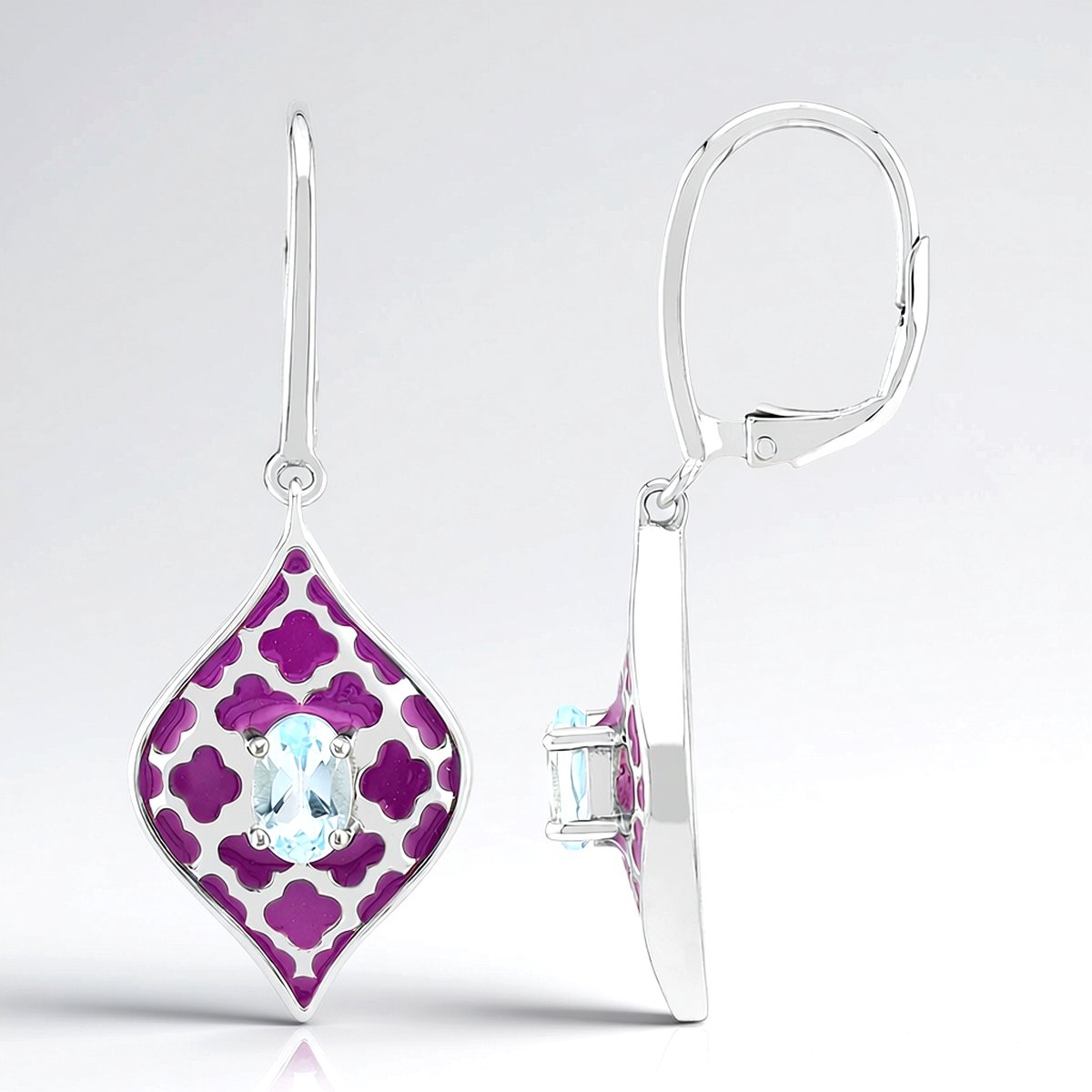 Cavill - Ovale Hemelsblauwe Topaas Oorbellen - 925 Sterling Zilver met Platina - 1,13 ct Topaas uit Brazilië - Elegante Zilveren Oorbellen Dames