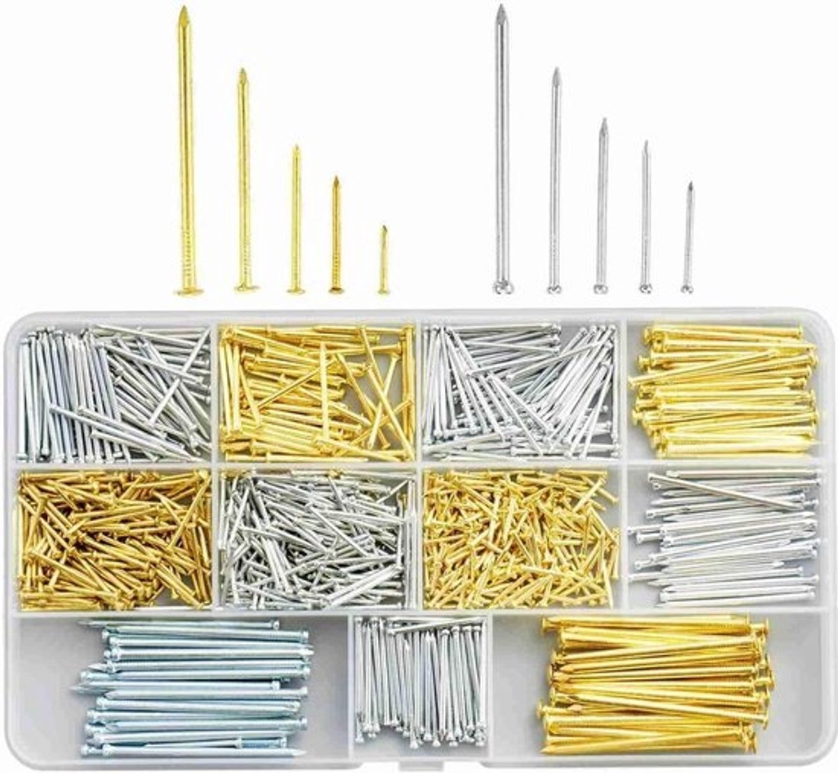 Assortiment spijkers - Diverse nagels - Voor huisreparaties - Koper - verzinkt - 10 maten - 13–50 mm