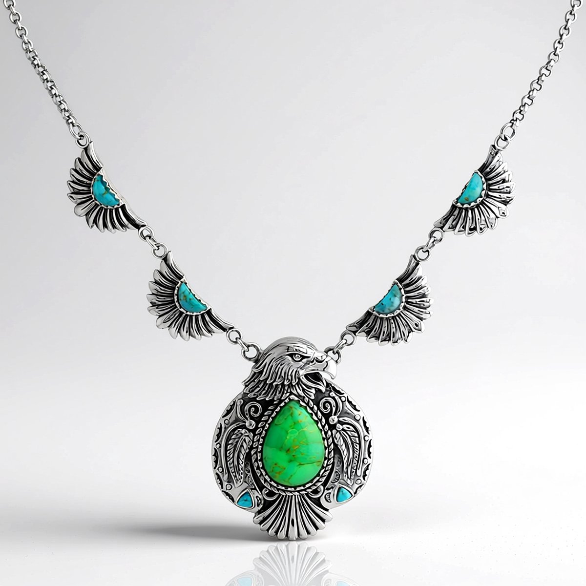 Cavill - Verstelbare Zilveren Ketting - 7,05 ct Kingman Mohave Turkoois - Handgemaakt - Vintage Elegante Peervormige Cabochon Hanger