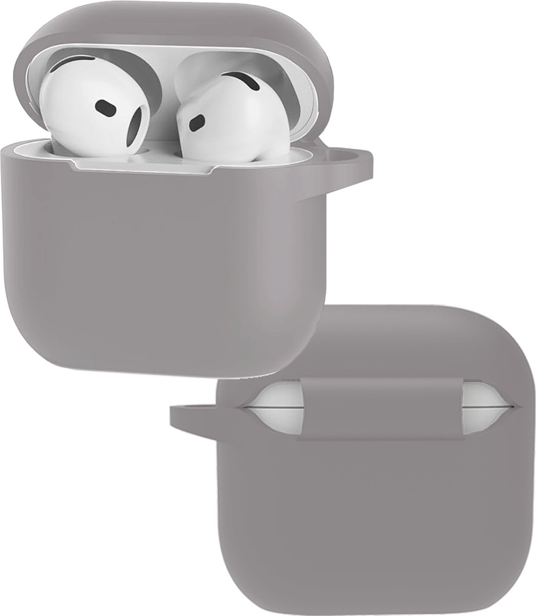 Hoes - Geschikt voor Apple AirPods 5 - Siliconen Hoesje met Clip - Silicone Case Cover - Grijs