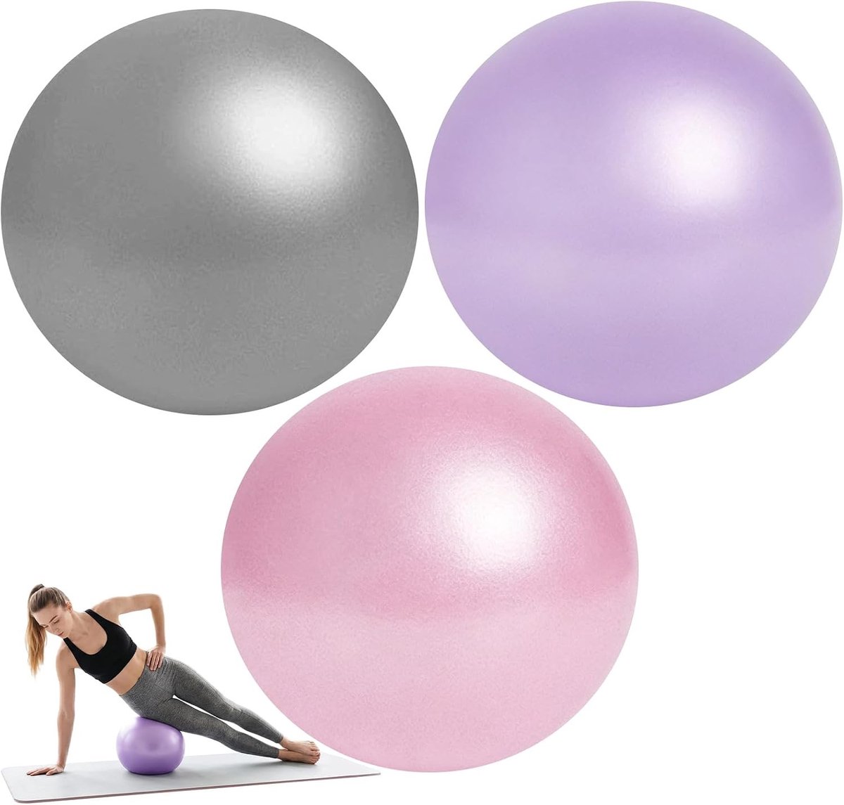 Gymnastiekballen Set van 3, Ideaal voor Pilates en Yoga, 25 cm Multifunctionele Oefenballen
