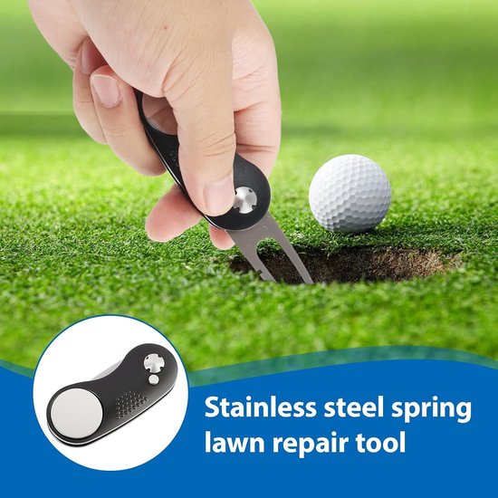 Opvouwbare Pitchfork voor Golf met Ball Marker en RVS Aluminium Hoedclip - Ideaal voor het Repareren van Pitchmarks op de Green, Handig Golfaccessoire voor Spelers — afbeelding 4