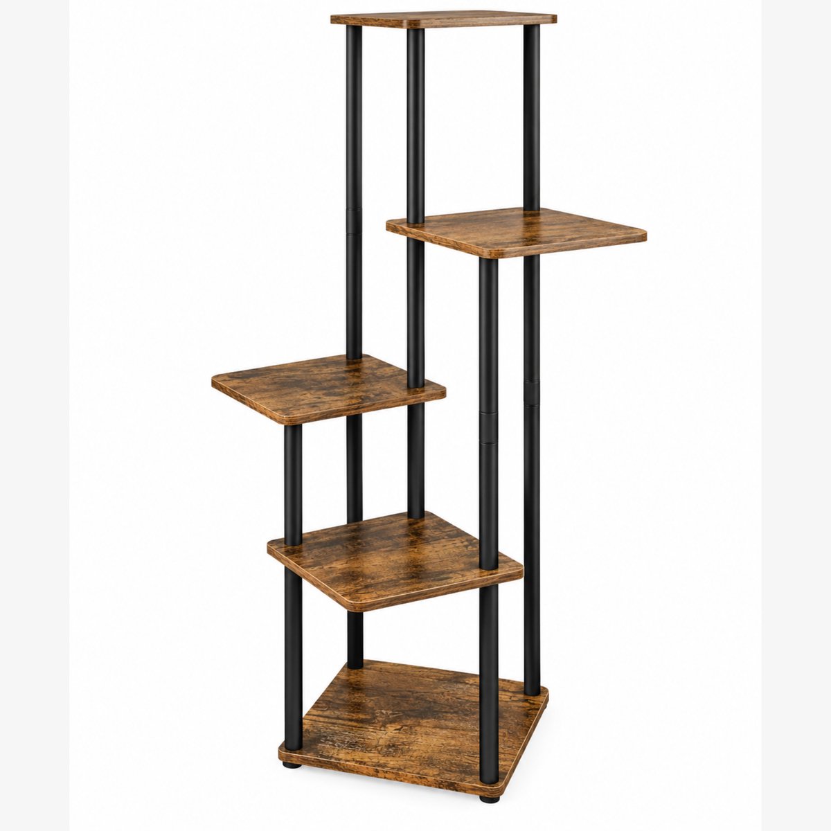 Noventra Plantenrek 5 Lagen – Plantenstandaard voor Binnen – Bloemenrek met Houten Planken en Metalen Frame – Plantenrek voor Woonkamer, Slaapkamer en Balkon – Bruin/Zwart