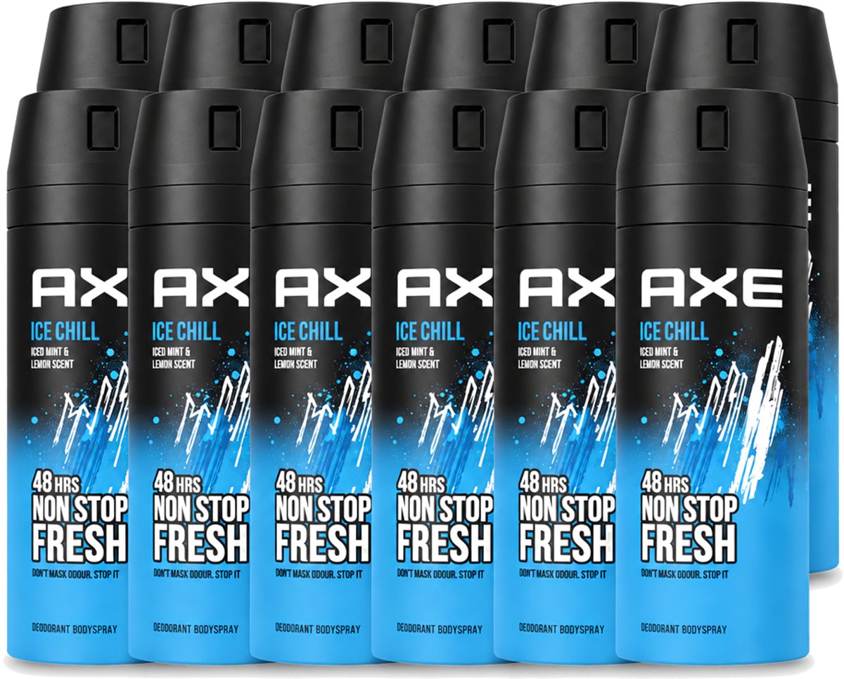12 x Axe - Deodorant Bodyspray - 48hrs Fresh - Ice Chill - Iced Mint & Lemon - 150 ml - Voordeelverpakking - 12 stuks