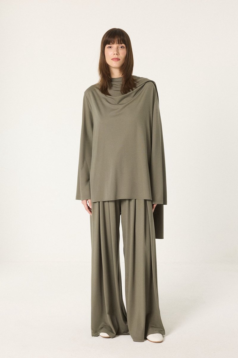 Touché Privé - 2-delige set met sjaalkraag - Khaki - Dames
