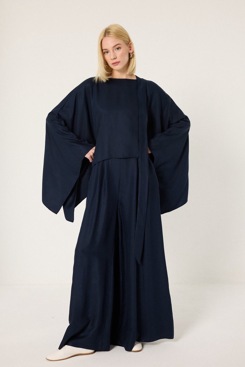 Touché Privé - Set van tuniek met vlindermouwen en broek - Marineblauw - Dames