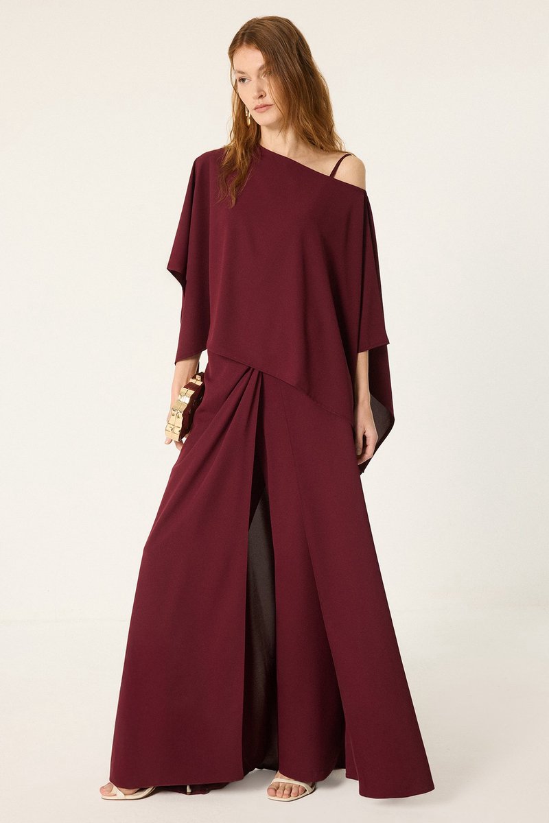 Touché Privé - Set van blouse met vlindermouwen en broek - Bordeaux - Dames