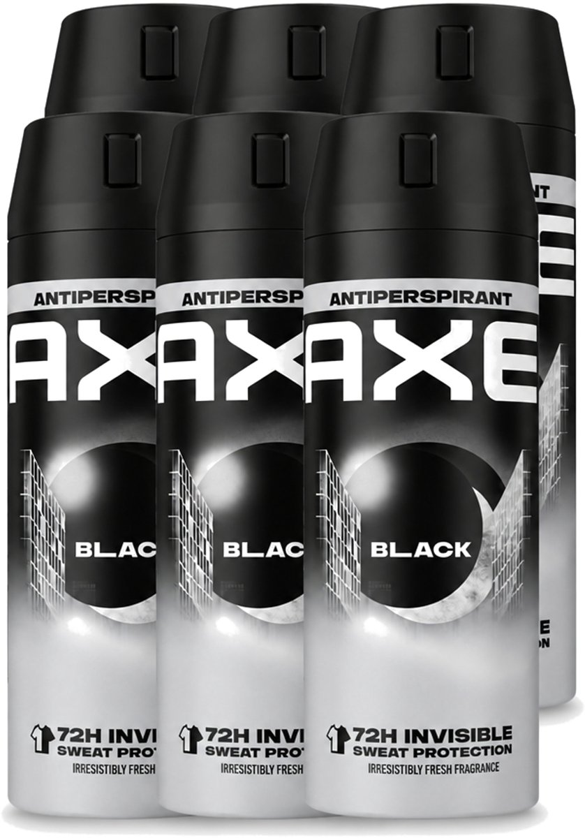 6 x Axe - Deodorant Spray - 72hrs Anti Sweat - Black - 150 ml - Voordeelverpakking - 6 stuks