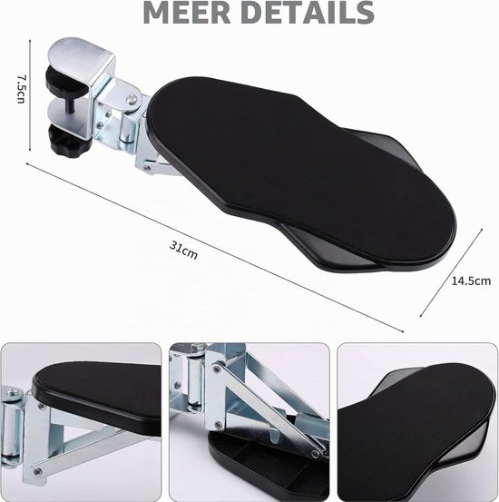 Ergonomische Armsteun en Polssteun met 180° Rotatie, Verstelbare Desk Extender voor Thuis en Kantoor, Zwart — afbeelding 4