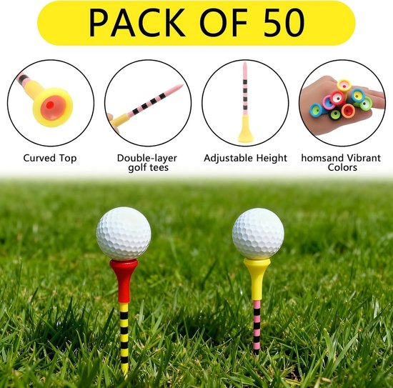 Kleurige Golf Tees Set van 50 Stuks, Ideaal voor Creatieve Golfers en Professionals, 83mm Lange Plastic Tees — afbeelding 2