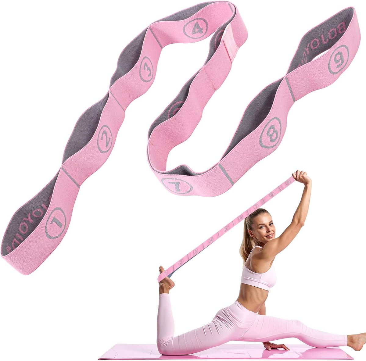 Yoga stretch band 110 cm - 9 lussen - ultralicht en draagbaar - ideaal voor flexibiliteitstraining - ShopVlot