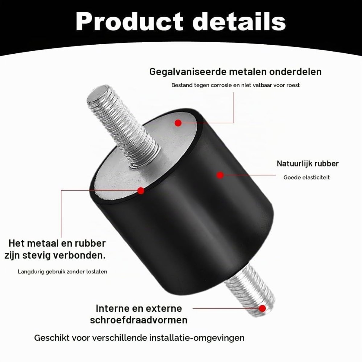 Vibratiedemper Rubber M10, 4 Stuks, Geluidsdemping, Schokabsorbering en Antivibratie Blokken M10 (M10 x 27, 40 x 30)