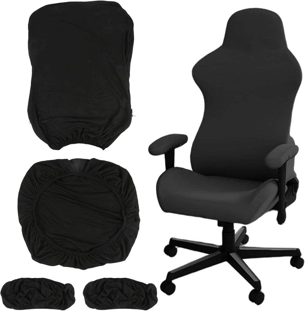 4 Stuks Zwarte Gaming Stoel Covers - Verstelbare, Wasbare en Antislip Bescherming voor Gaming Stoelen met Armleuningen