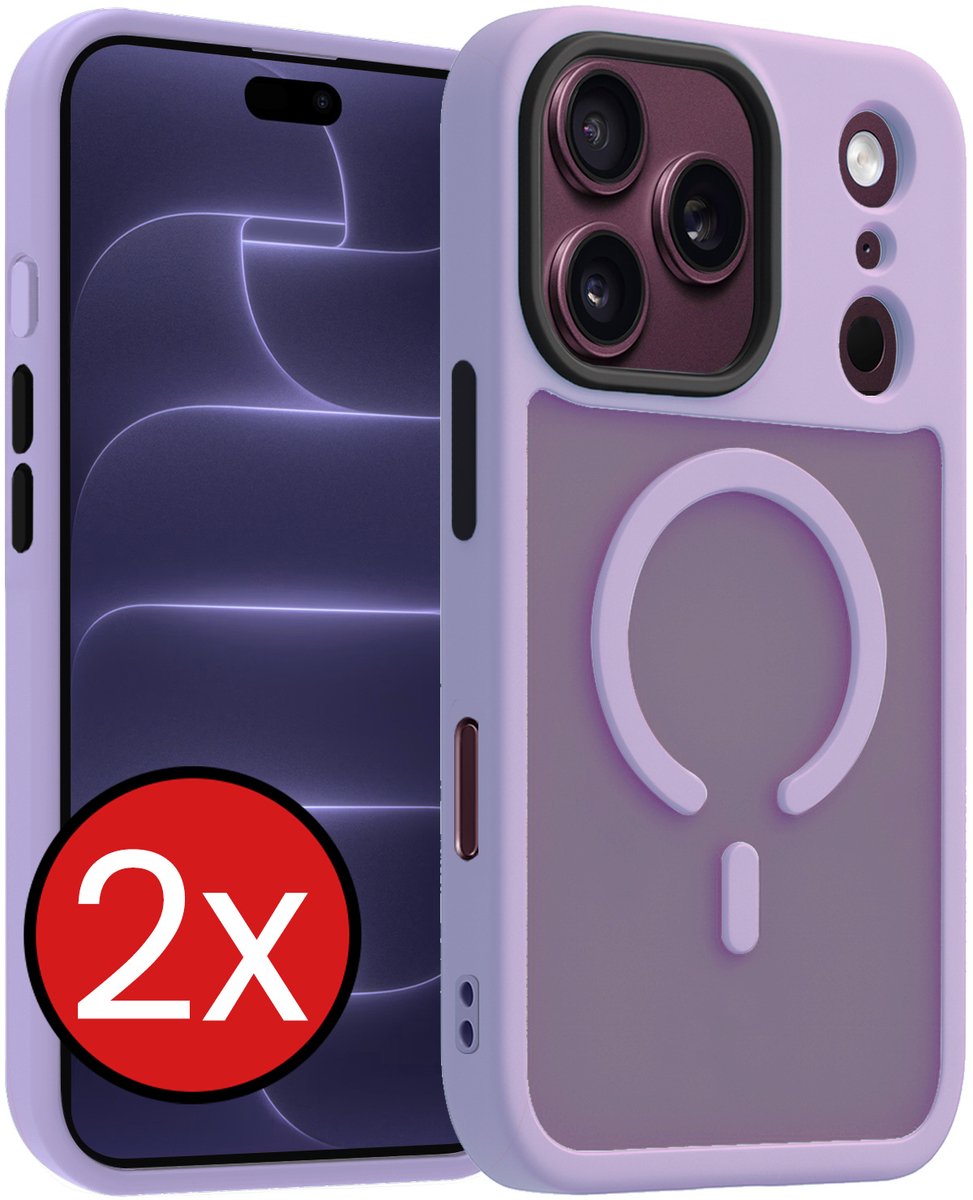 Hoesje - 2 Stuks - Geschikt voor Apple iPhone 18 Pro Max - Magsafe Compatible - Sterk & Shockproof - Shock Proof Case - Back Cover - Telefoon Hoes - Telefoonhoes - Lila