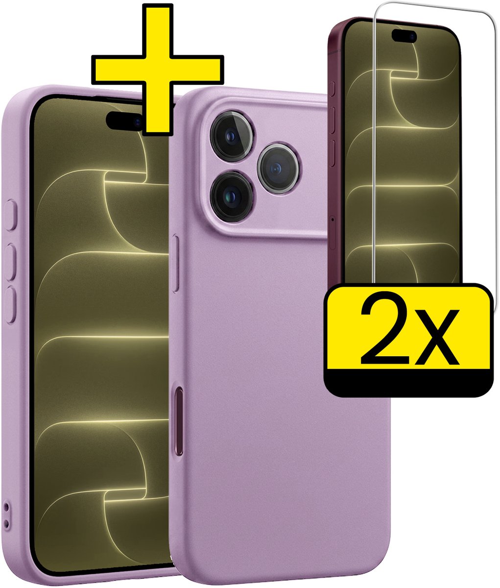 Hoesje - Met 2x Screenprotector - Geschikt voor Apple iPhone 18 Pro - Sterk & Shockproof - Back Cover - Siliconen Case - Telefoon Hoes - Telefoonhoesjes - Lila