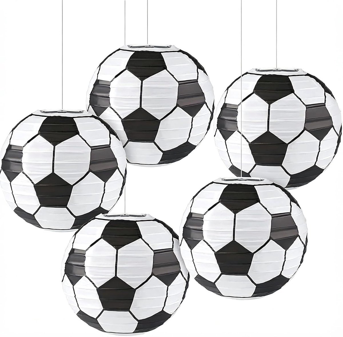 5 stuks papieren lantaarns voetbal 20 cm, hangende papieren lantaarns voor decoratie van kinderverjaardagsfeesten - ShopVlot
