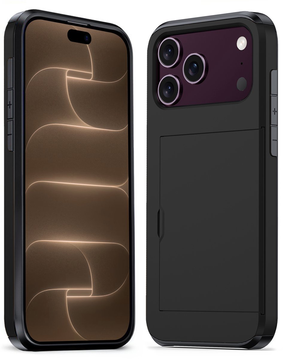 Hoesje Geschikt voor iPhone 18 Pro Max Hoesje Pasjeshouder Shockproof Hard Case - Hoesje Geschikt voor iPhone 18 Pro Max Hoes Met Kaarthouder - Zwart