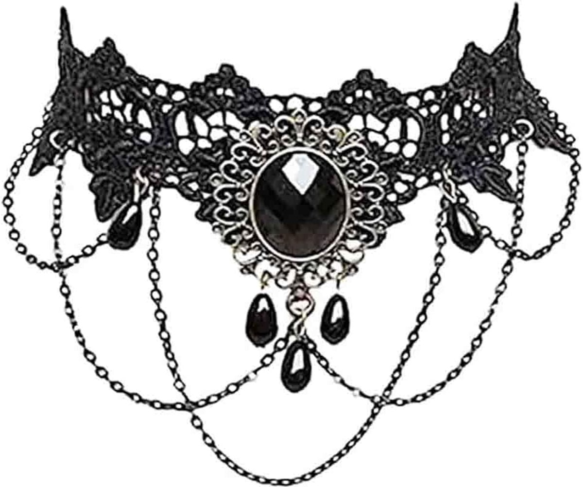 Gothic Black Sexy Lace Necklaces Tassel Collar Choker Halloween Party Accessories for Women Girls - ShopVlot