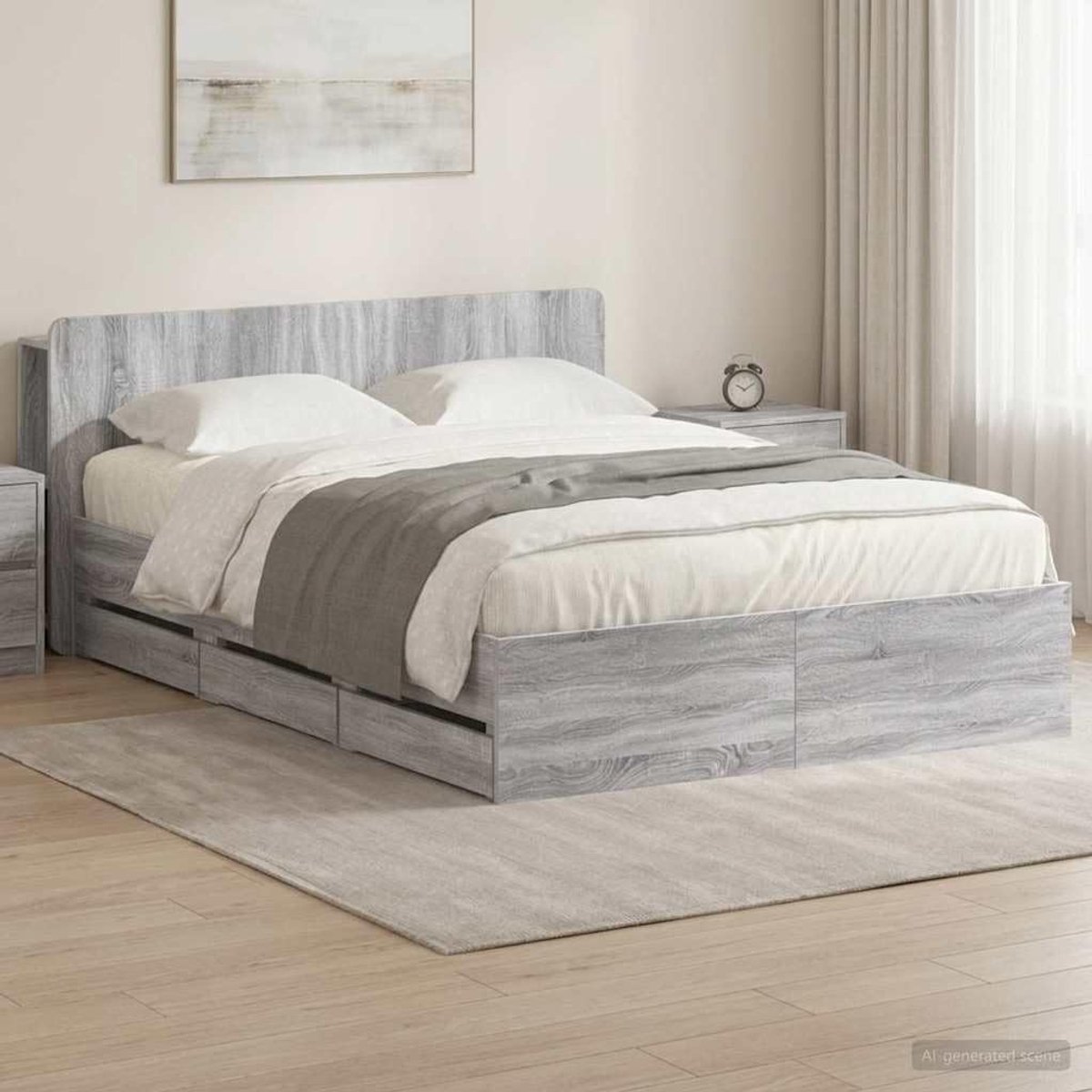 Bewerkt hout Met lades Grijs Sonoma 160x200 cm