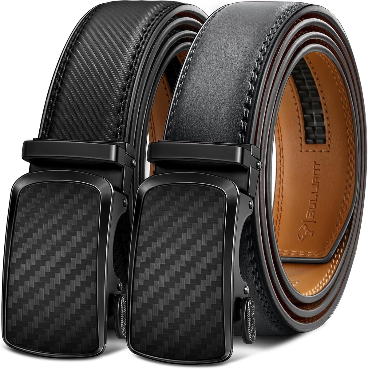 BULLIANT Men's Ratchet Belt 2 Pack-Click Leather Belt Adjustable for Men 1 3/8-Cut to Size for Perfect Fit - ShopVlot