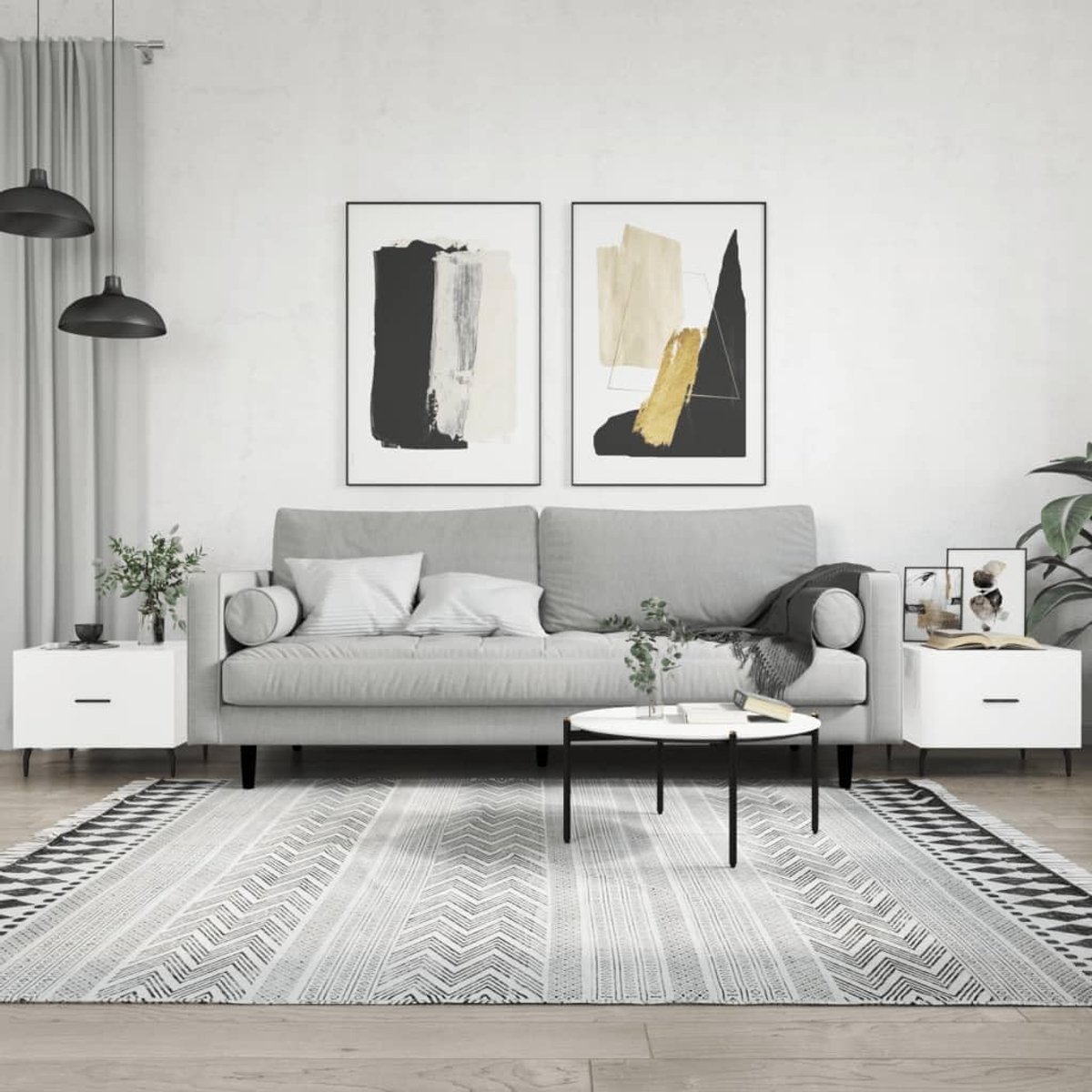 Hout met lade ijzeren poten trendy model 2 stuks blanke lak