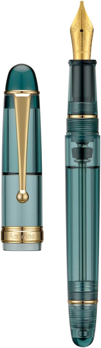Vulpen met vacuum systeem - transparant teal acryl - 1.1mm stub nib - ideaal voor kalligrafie - ShopVlot