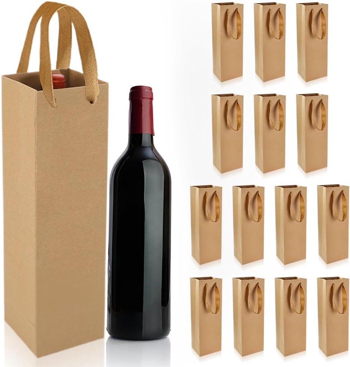 Wijngeschenkzakjes 15 stuks - Bruin kraftpapier - Met handgrepen - Perfect voor feestelijke gelegenheden - ShopVlot