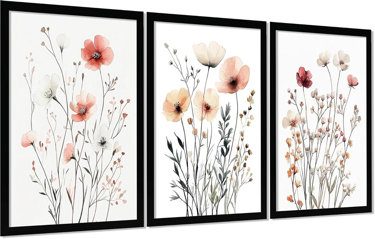 Nacnic Set of 3 Posters Flowers Colorful Floral Print Watercolor Style Botanical Illustration To Decorate, Wall Art - ShopVlot