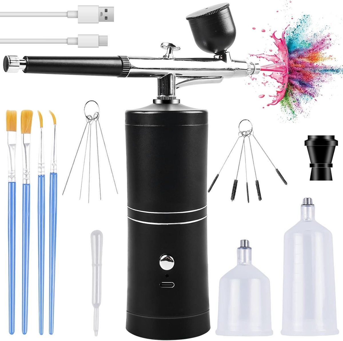 Draadloze Airbrush Set met Compressor, Draagbare Accu Airbrush Kit, Oplaadbare Handheld Airbrush voor Make-up, Nageldesign, Taartdecoratie en Modelverf met Reinigingsaccessoires