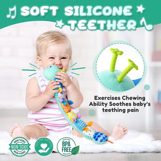 Babyspeelgoed - Rups Muzikaal Speelgoed - Montessori Zintuiglijk Speelgoed Babyspeelgoed Cadeau Voor Jongens Met Liniaal Grijpspeelgoed Ramelaar - Babyspeelgoed Cadeau Voor Pasgeborenen, Tummy Time Babyspeelgoed - Blauw — afbeelding 4