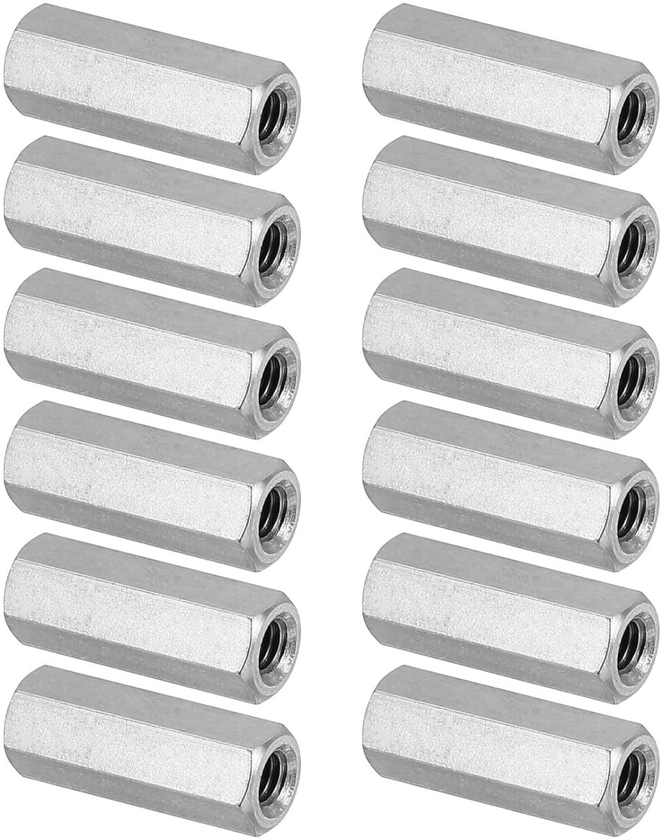 RVS 304 Lange Hex Moeren 12 Stuks, 20mm/0.8 Inch Draaimoer voor Draadstangen, Duurzaam en Roestvrij