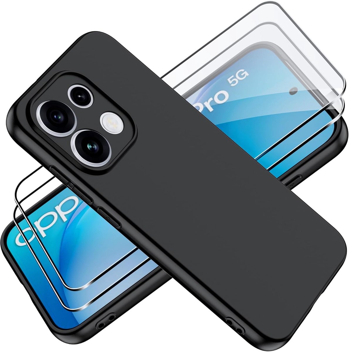 Tieeyivv Hoes voor Oppo Reno 16 Pro met 2 stuks voor pantserglas beschermfolie displaybeschermfolie, zachte matte - ShopVlot