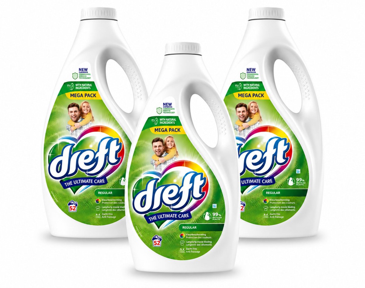 3 x Dreft – Regular – Vloeibaar Wasmiddel – 2,34 liter – 52 wasbeurten - Voordeelverpakking - 3 stuks