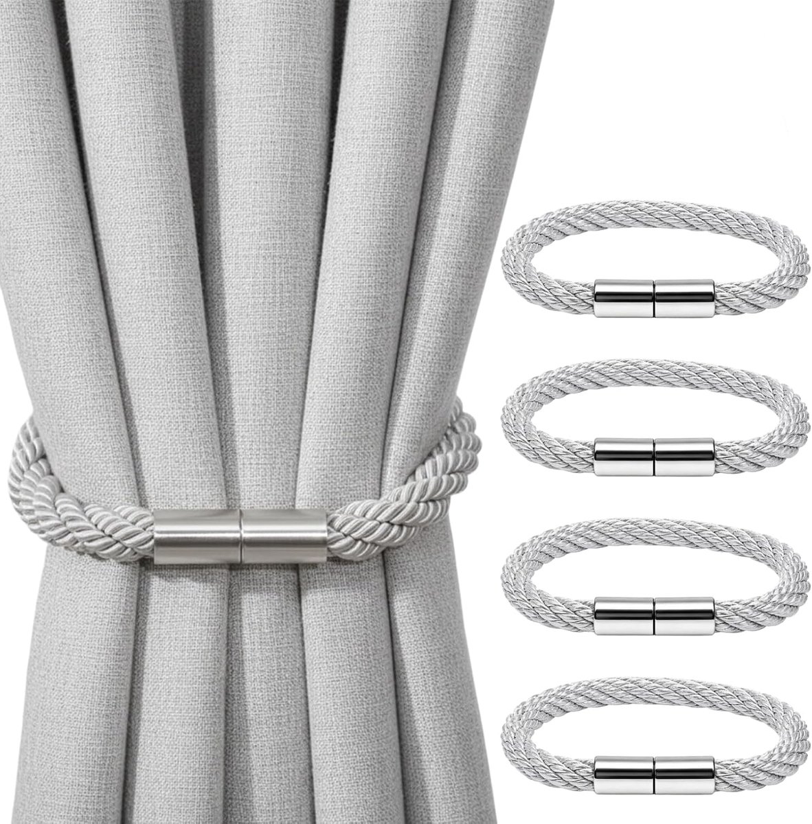 magnetische gordijnhouders 50 cm - grijs - verstelbaar - ideaal voor hotelramen - ShopVlot