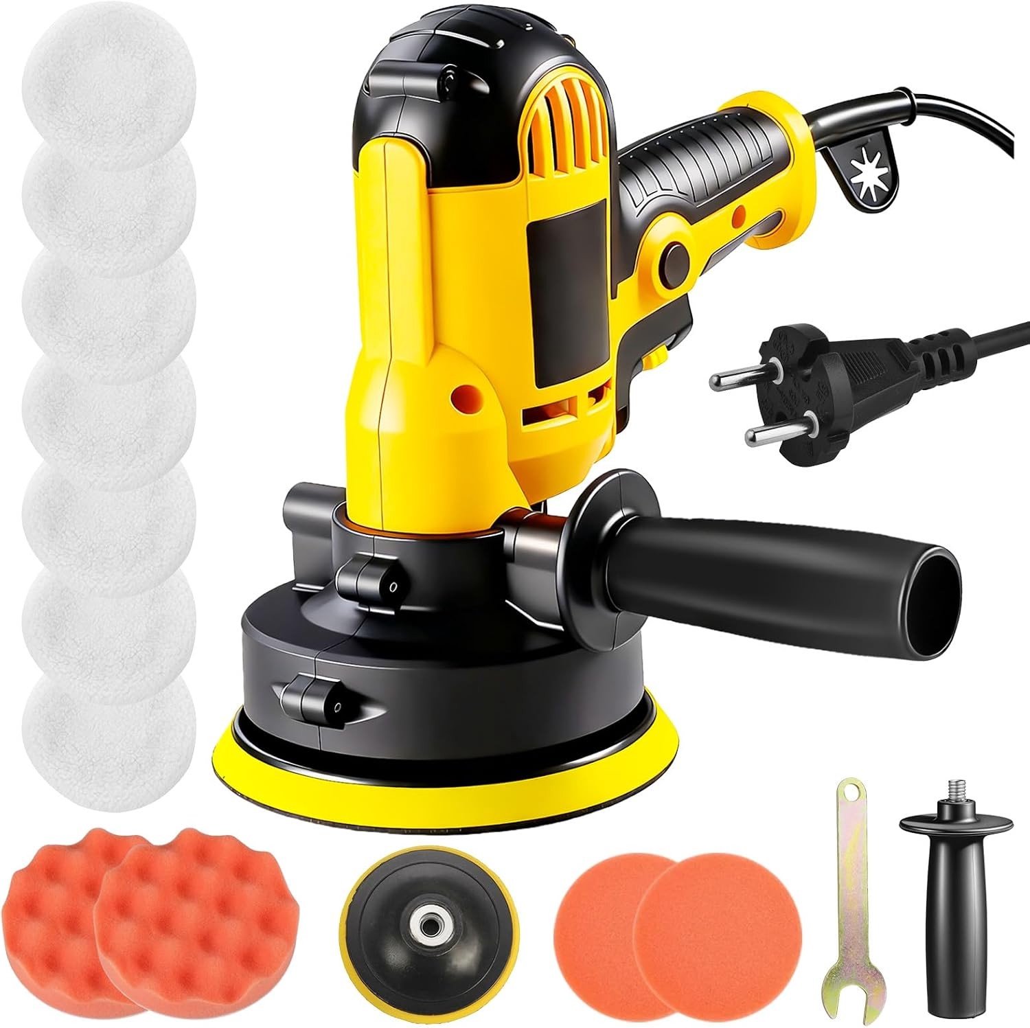 Polijstmachine - Geel - 21 x 12,5 x 19 cm - Krachtige 700 W Handpolijstmachine met 12 Accessoires - Voor Auto en Meubelonderhoud