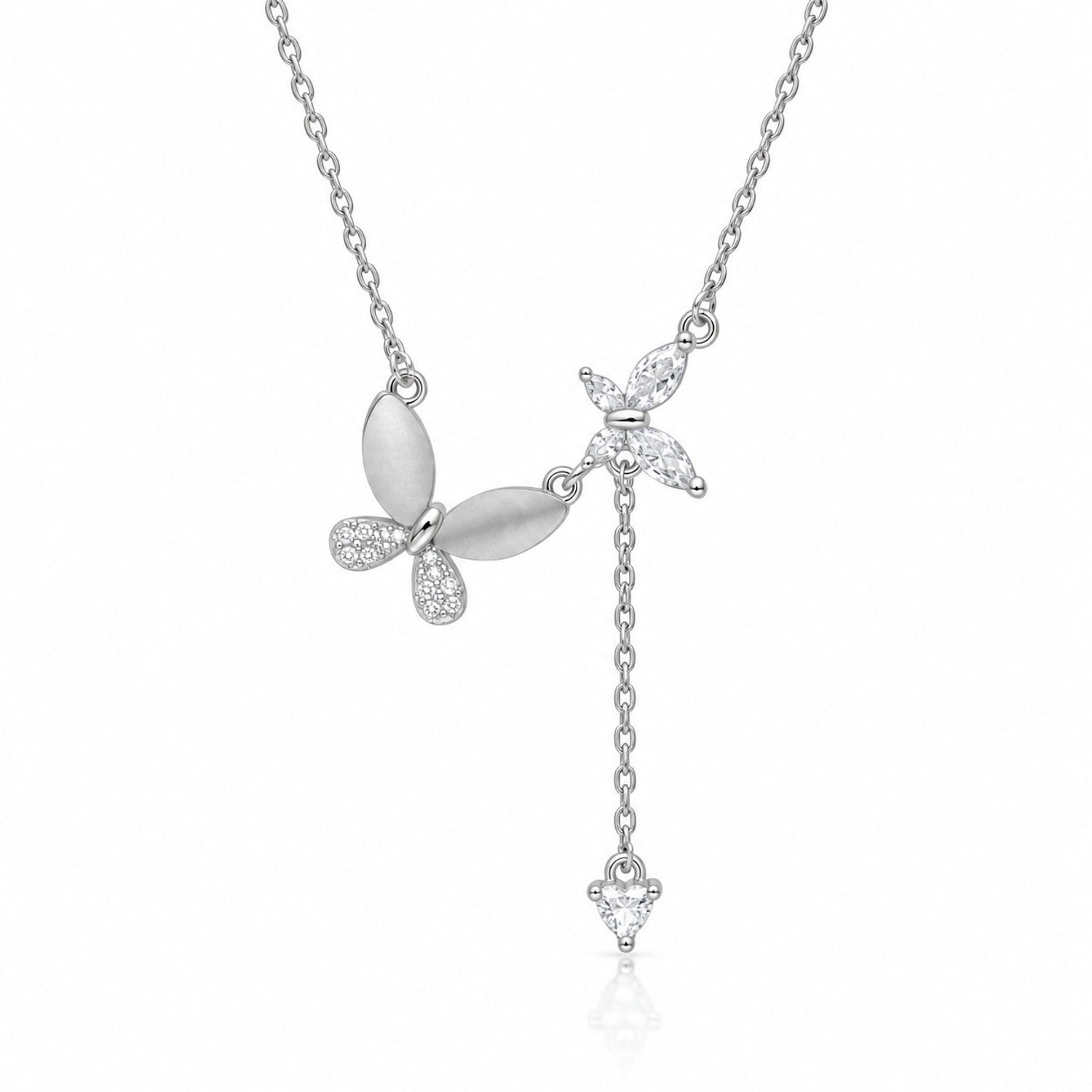 Vlinder ketting met zirkonia - Dames Ketting - 43 cm - 925 Zilver - Zilverkleurig