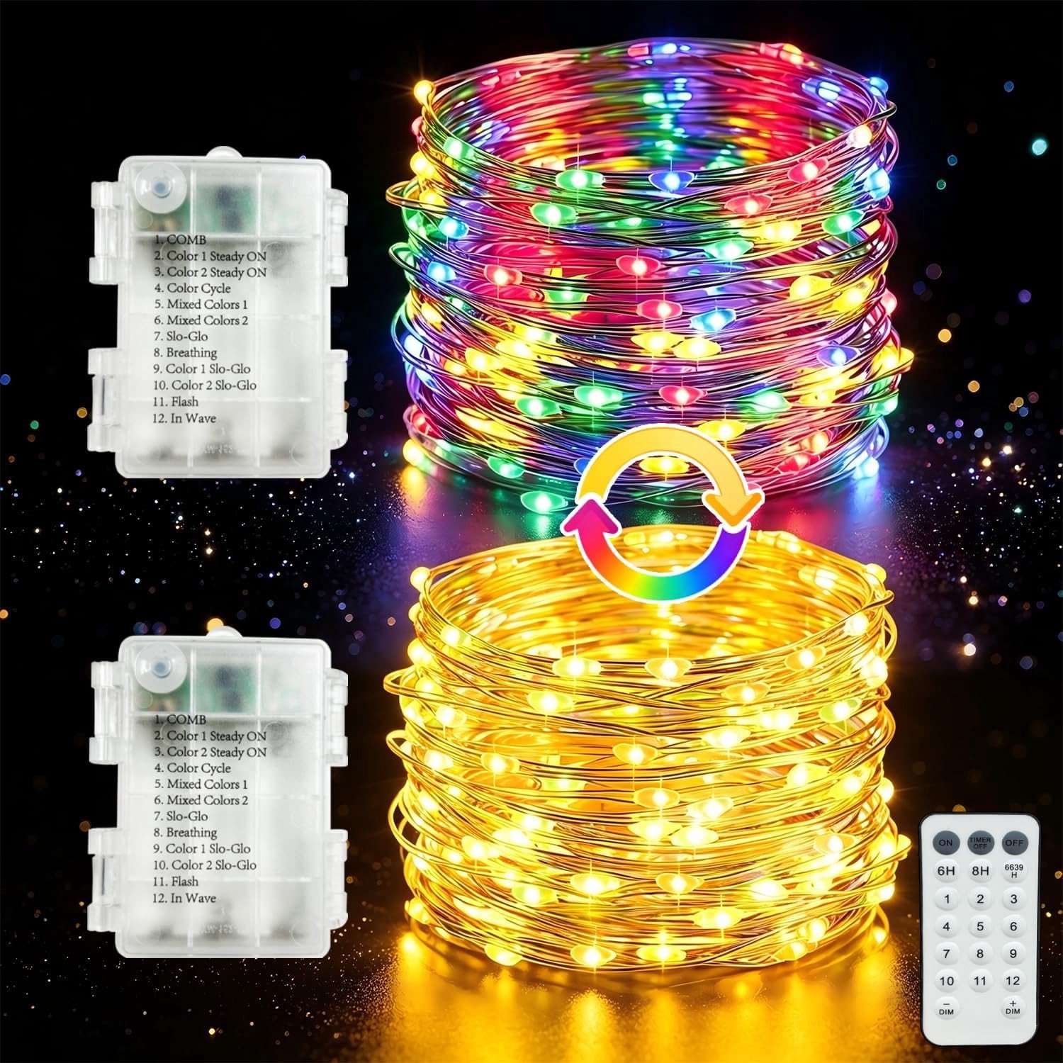 Lichtsnoer op Batterijen - Meerkleurig - 2 x 5 m - LED Lichtketting met Afstandsbediening en Timer - Voor Buiten en Binnen