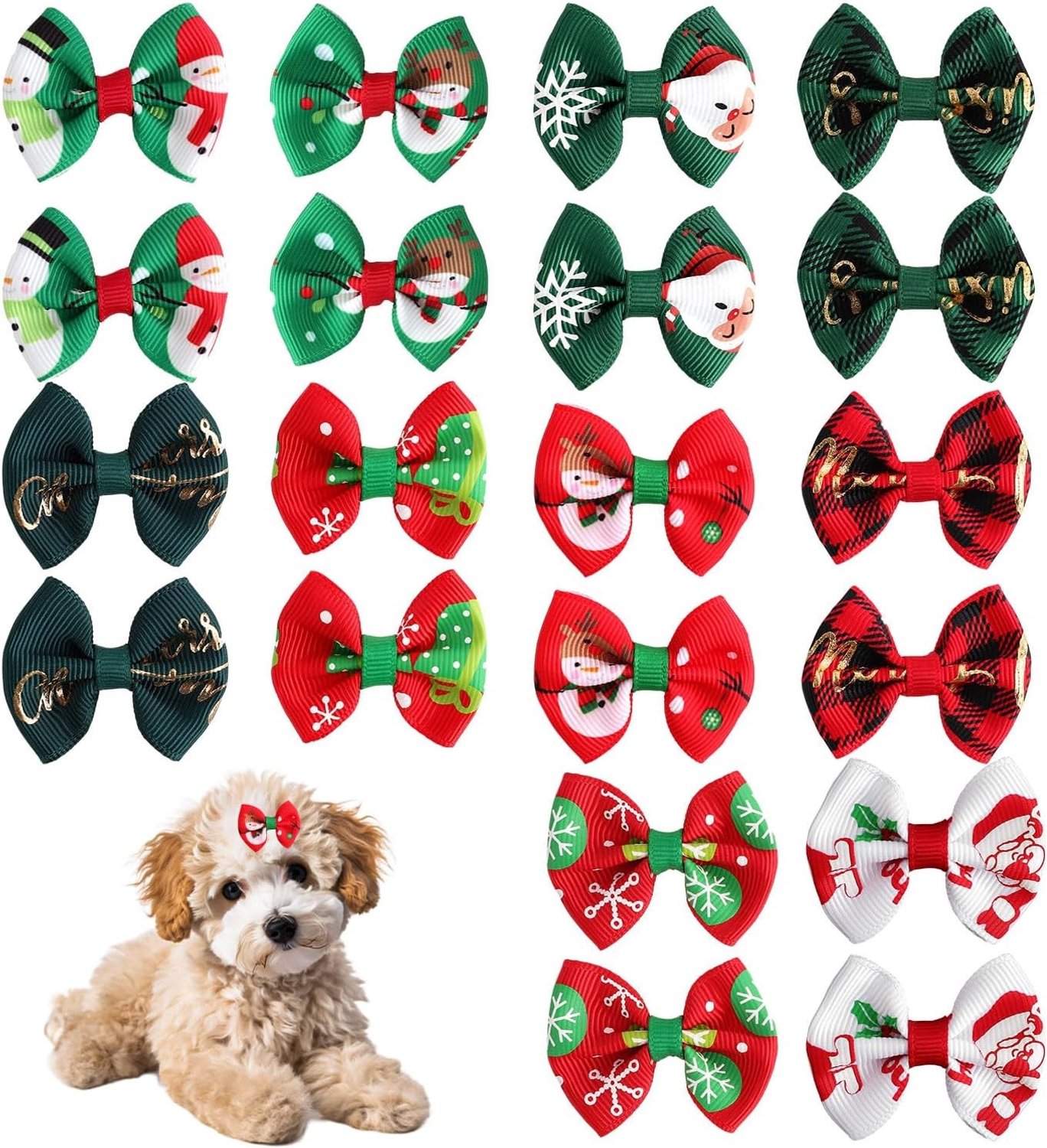 Kerst Hondenhaarstrikken - Multicolor - 4,3 x 3,5 cm - Elastische Puppyaccessoires - Voor Feestdagen en Dagelijks Gebruik