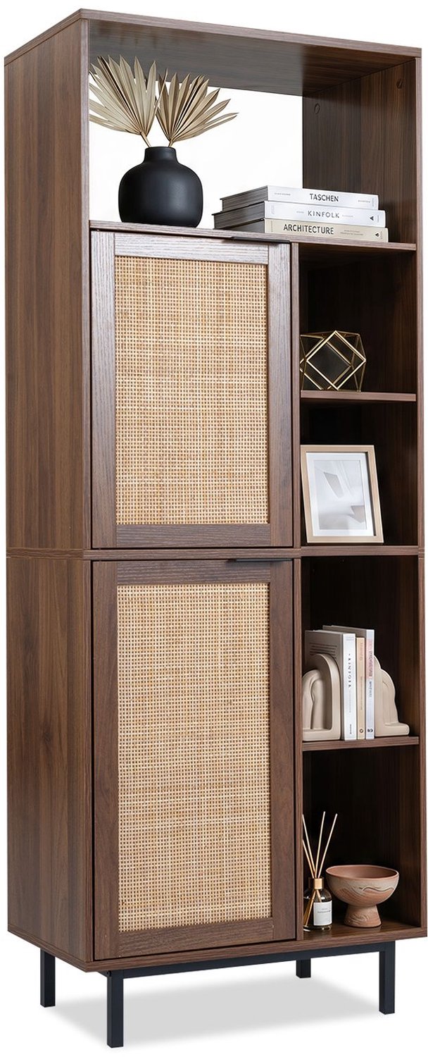 SureDeal® - Ladekast - Dressoir keukenkast - Rattan deuren - Open Vakken Bruin - 60x35x157 cm - Bruin
