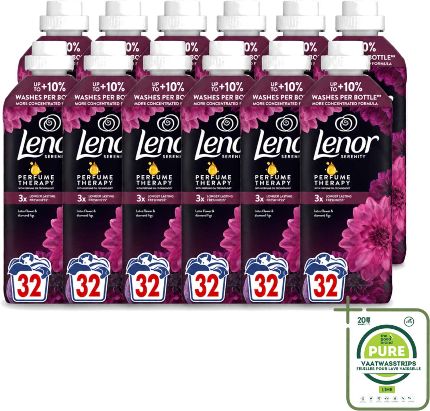 12 x Lenor – Wasverzachter – Lotus Flower & Diamond Figs – 32 Wasbeurten – 675 ml - Grootverpakking - Vaatwasstrips - Wasverzachter - Wasmachine - Geur - Wasbeurt - Kleding Verzachten
