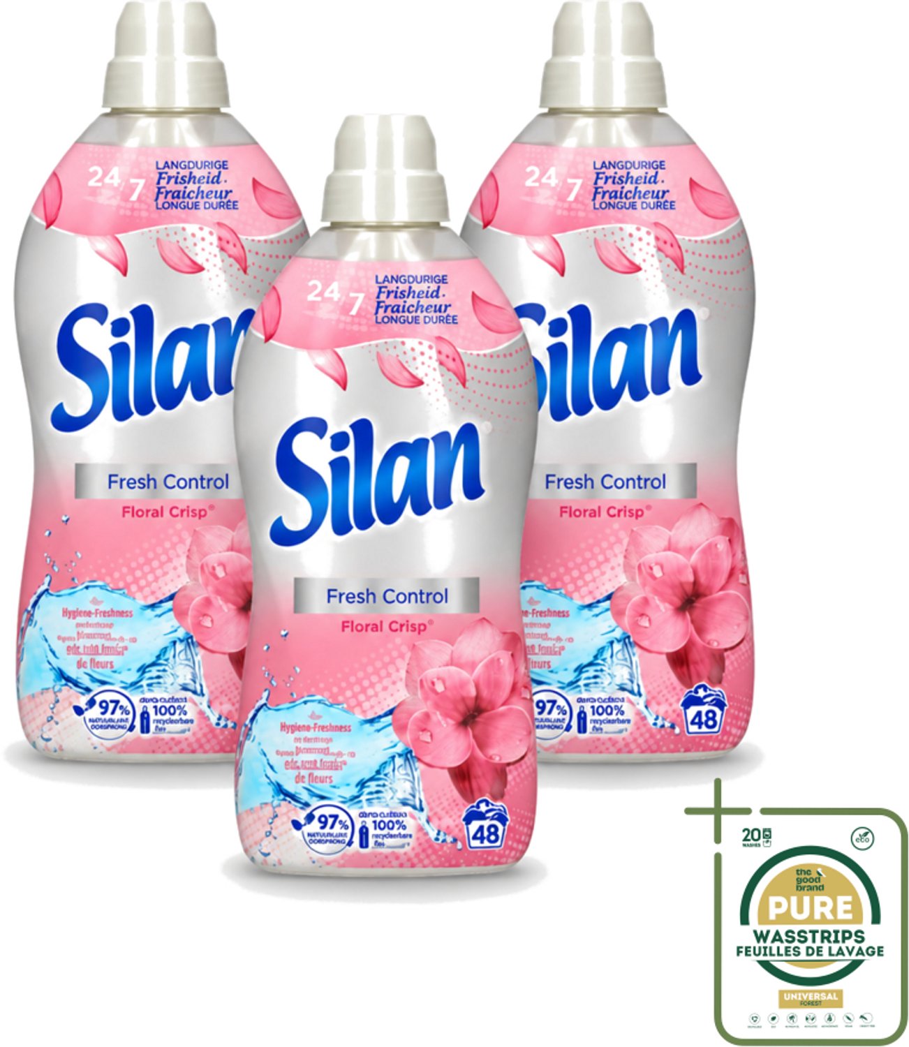 3 x Silan – Wasverzachter – Fresh Control Floral Crisp – 1056 ml - Wasstrips - Wasverzachter - Frisheid - Bloemige Geur - Wasmachine - Textiel Verzachter