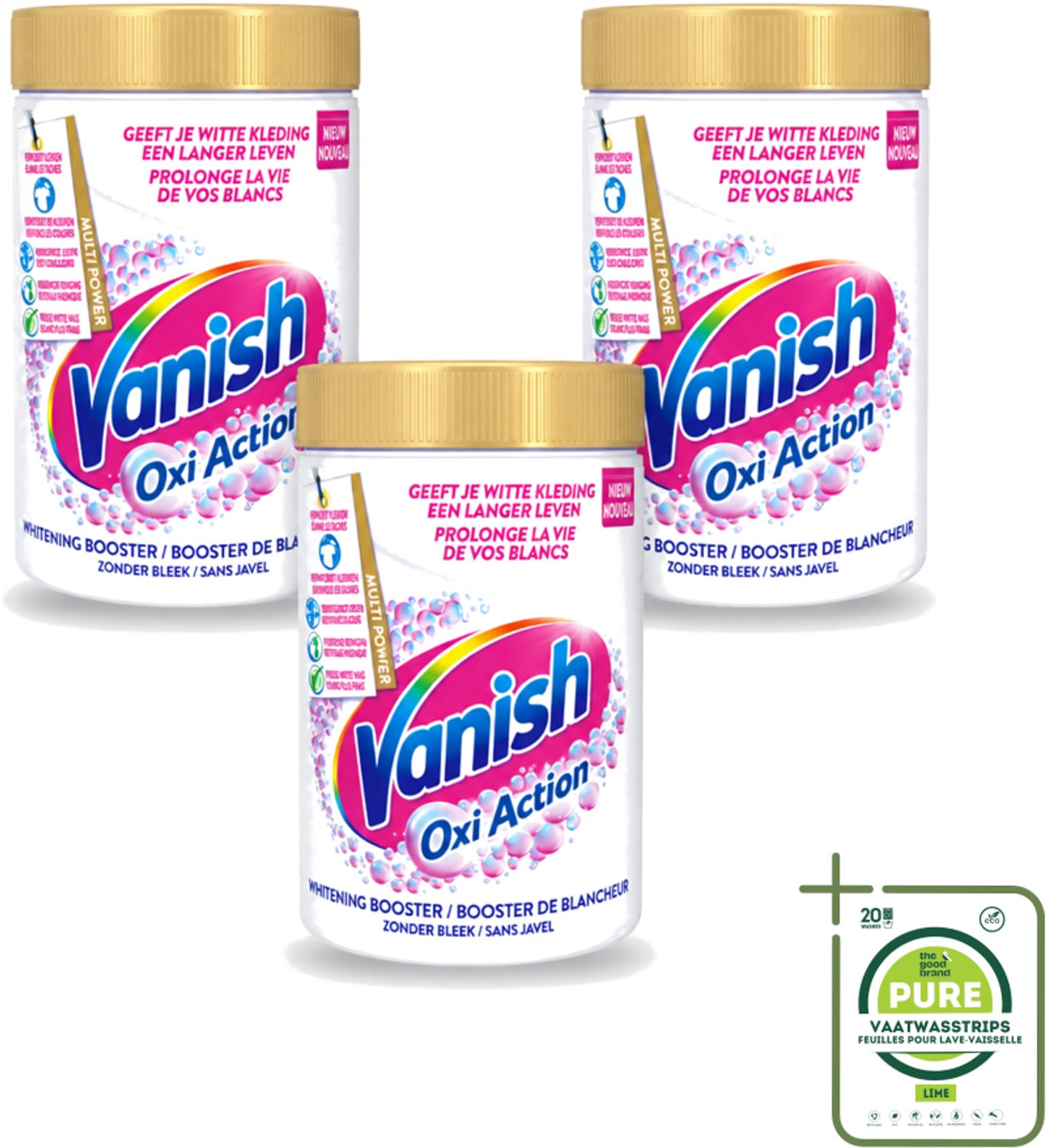 3 x Vanish Oxi Action - Vlekkenverwijderaar Poeder - Zonder Bleek - Witte Was - 710 Gram - Grootverpakking - Vaatwasstrips - Vlekkenverwijderaar - Witte Was - Bleekvrije Wasmiddel - Wasmiddel Voor Witheid - Vlekkenverwijdering