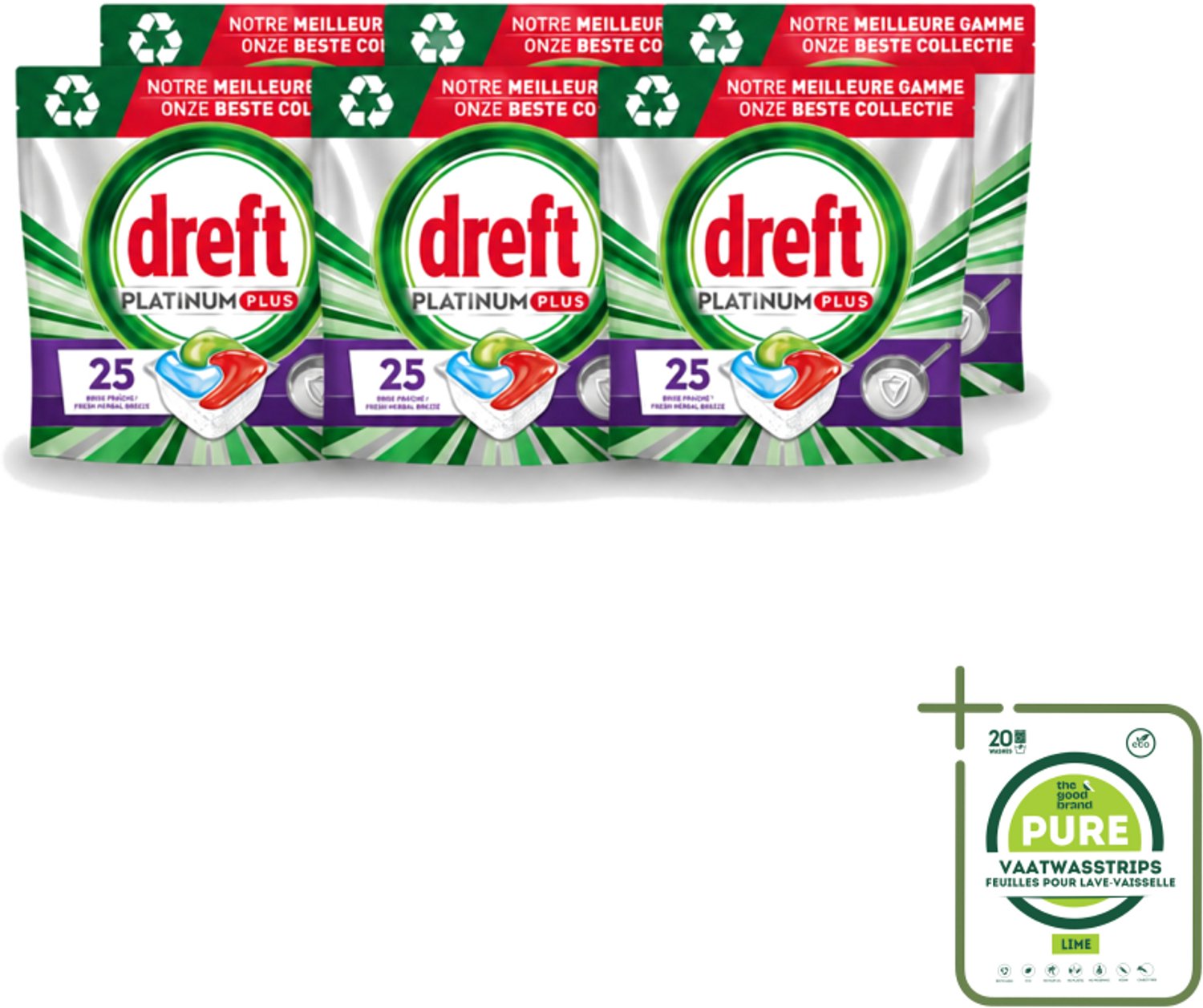 6 x Dreft Platinum Plus - Vaatwascapsules - Deep Clean Boosted - Fresh Herbal Breeze - 25 Afwasbeurten - Grootverpakking - Vaatwassen - Vaatwasmiddel - Vaatwascapsule - Glanzend Schone Vaat - Voedselresten Verwijderen