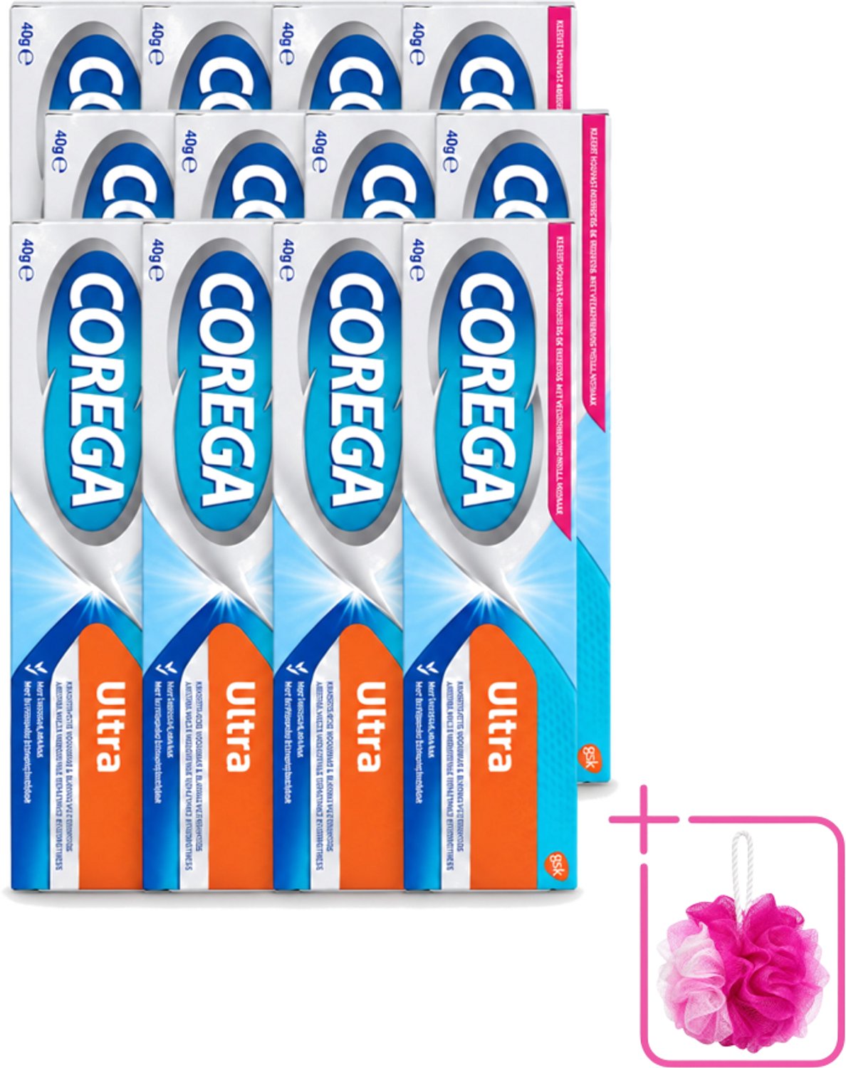 12 x Corega Ultra Kleefcrème - Krachtig Houvast & Bescherming - Met Verfrissende Mintsmaak - 40g - Bulkverpakking - Gebitprothese kleefcrème - Douchemop - Houvast gebitsprothese