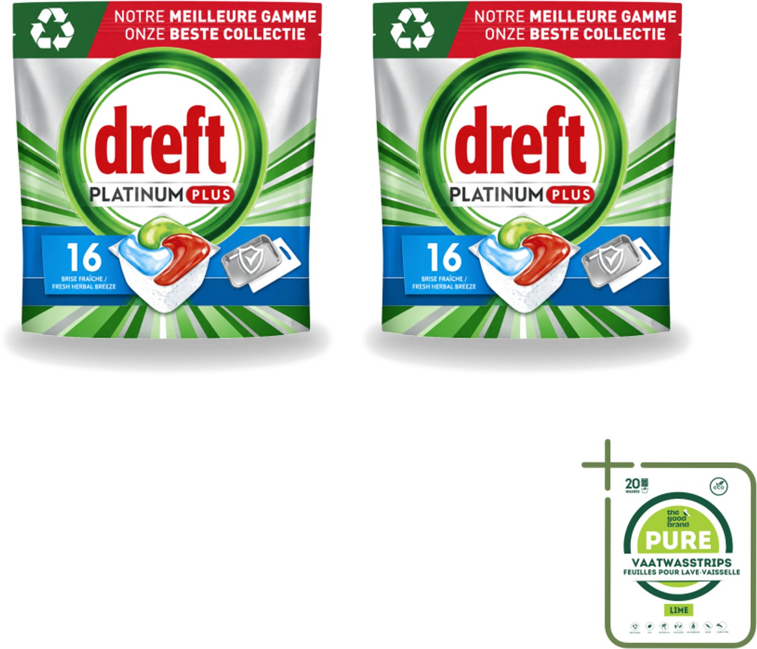 2 x Dreft Platinum Plus - All In One - Vaatwascapsules - Fresh Herbal Breeze - 16 Afwasbeurten - Grootverpakking - Vaatwassen - Vaatwassen Capsule - Vaatwassen Kruidgeur - Vaatwassen Glans - Vaatwassen Eco