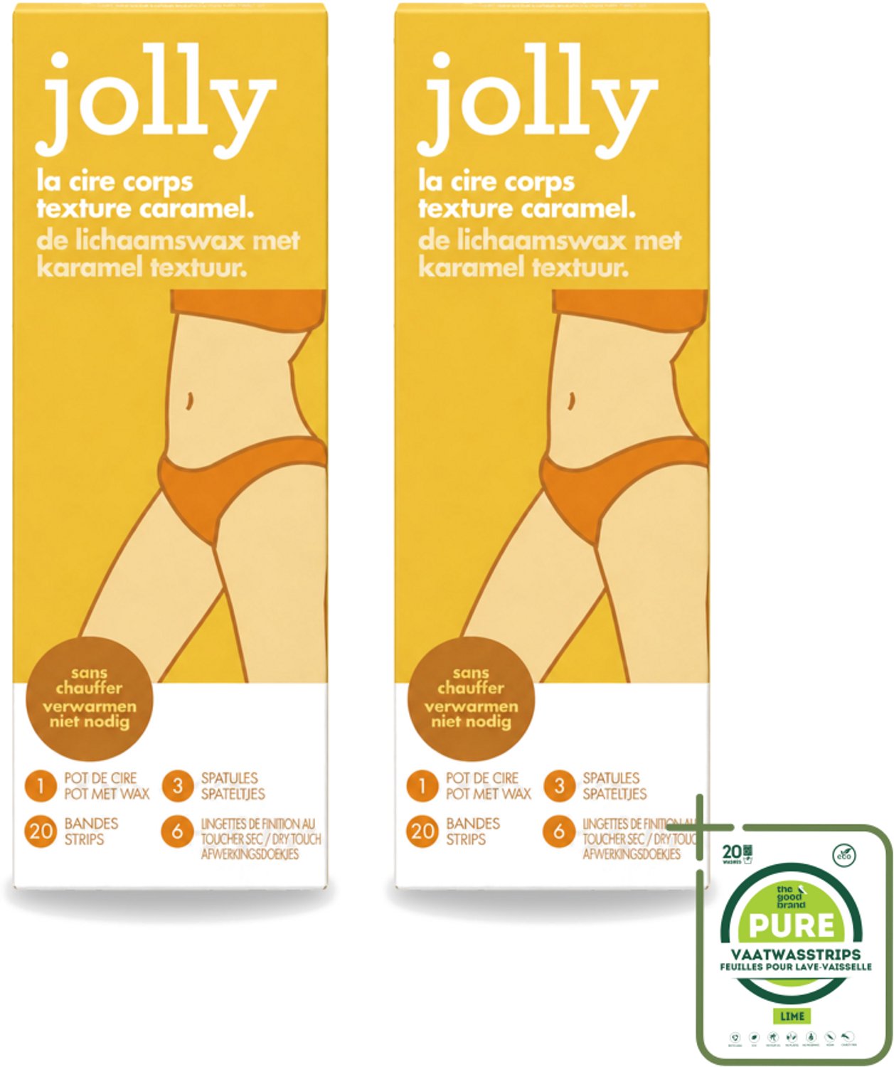 2 x Jolly - Lichaamswax - Karamel Structuur - 20 Strips - Grootverpakking - Vaatwasstrips - Haar Verwijderen - Lichaamswax - Karamelstructuur - Huid Verzorgen - Huid Glad Maken