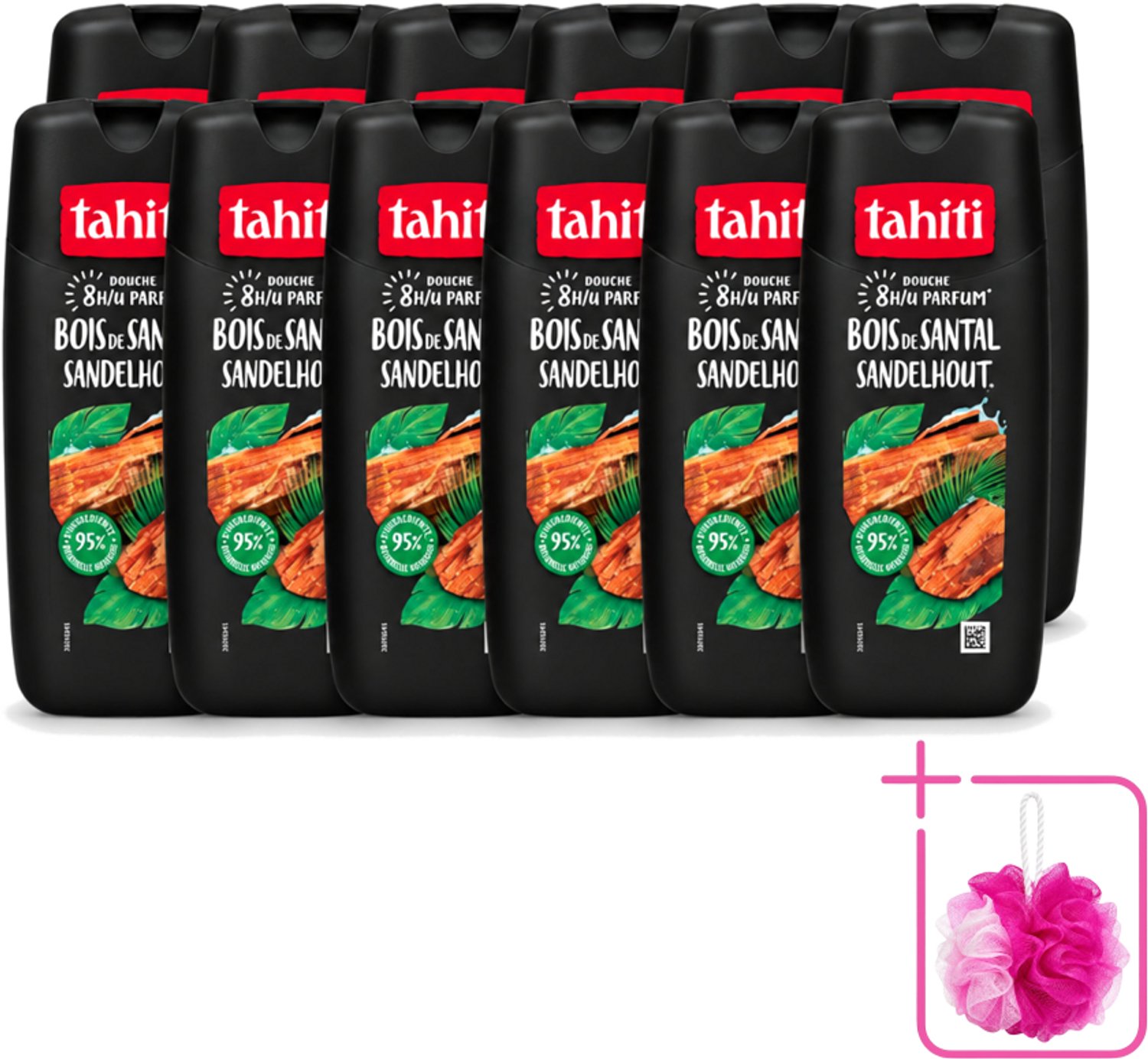 12 x Tahiti – Douchegel – Sandelhout - 315 ml - Bulkverpakking - Douchegel - Douchemop - Sandelhout
