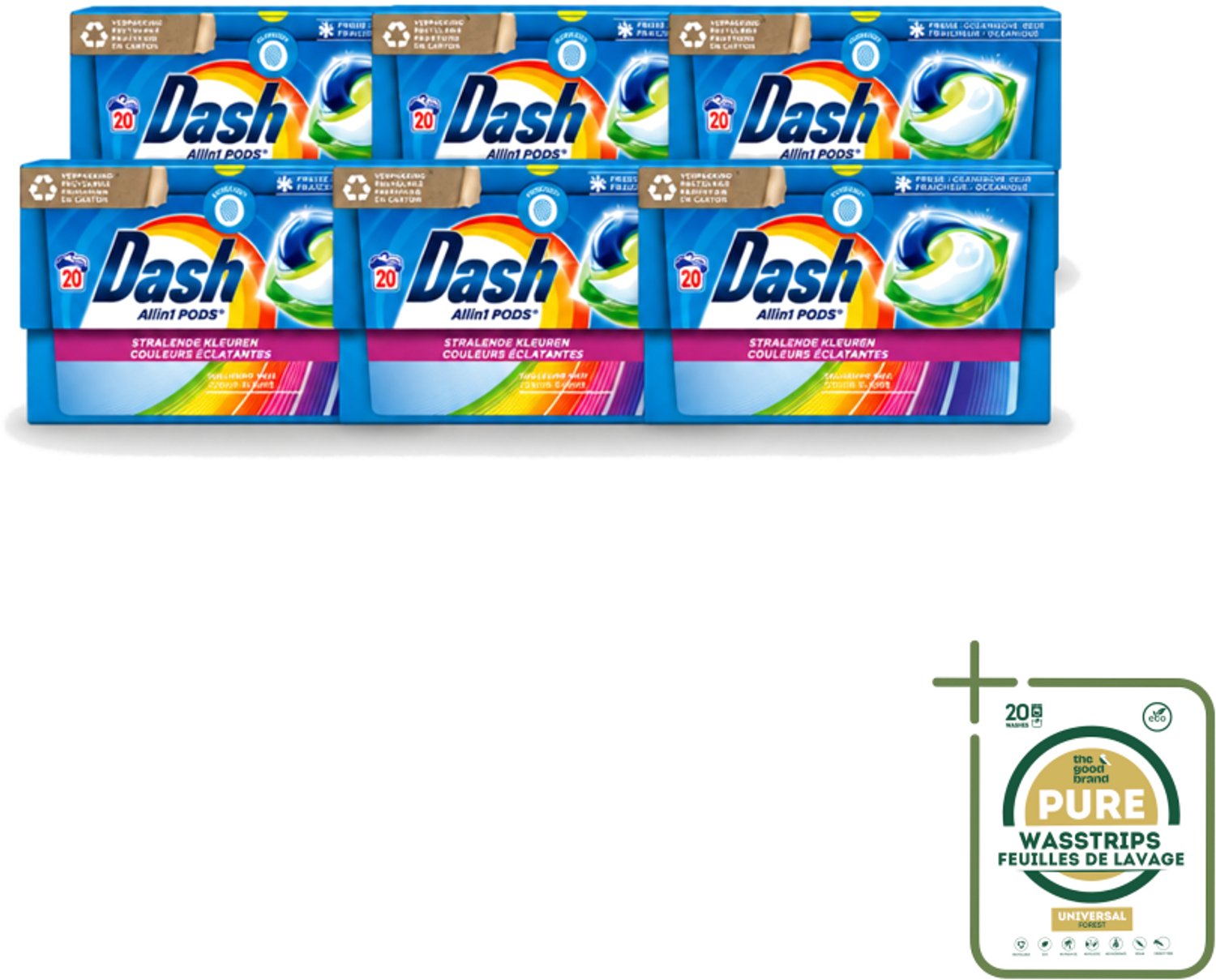 6 x Dash - Stralende Kleuren - Wasmiddel Capsules - All-in-1 Pods - Gekleurde Was - 20 Wasbeurten - Wasstrips - Wasmiddel Capsules - Gekleurde Was - Frisheid Was - Wasmachine Pod - Stralende Kleuren
