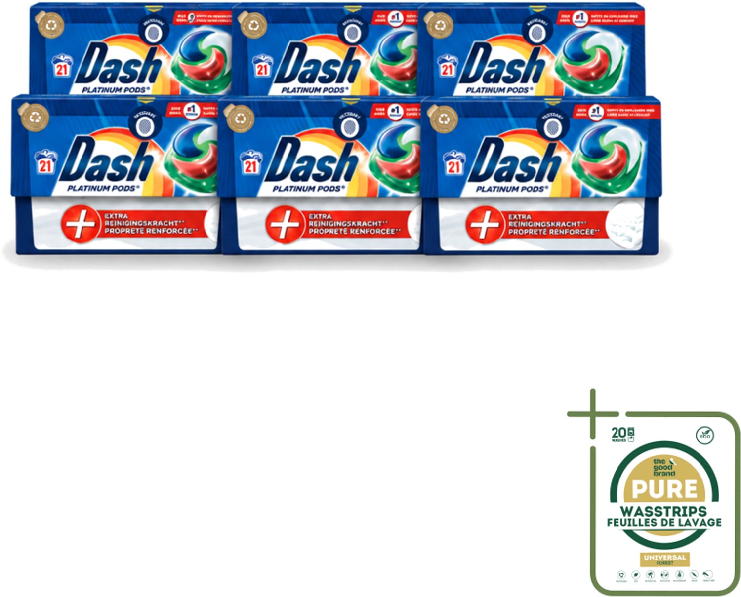 6 x Dash Platinum - Wasmiddel Capsules - Witte en Gekleurde Was - 21 Wasbeurten - Wasstrips - Wasmiddel - Wascapsules - Vlekverwijdering - Wasbeurt - Wasmachine